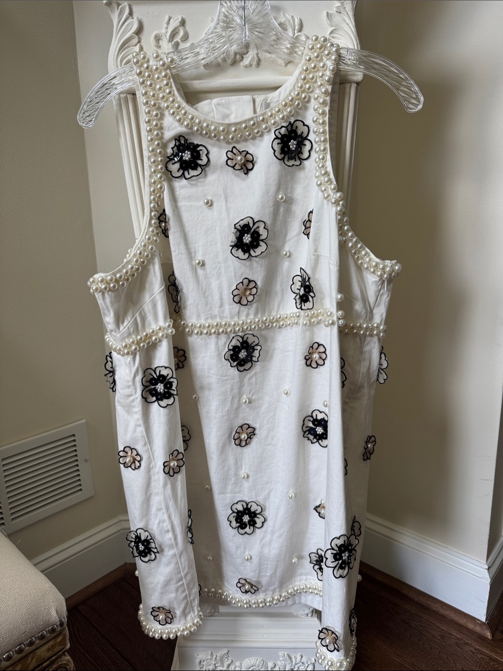 Maeve White Pearl-Trim Floral Appliqué Dress Anthropologie